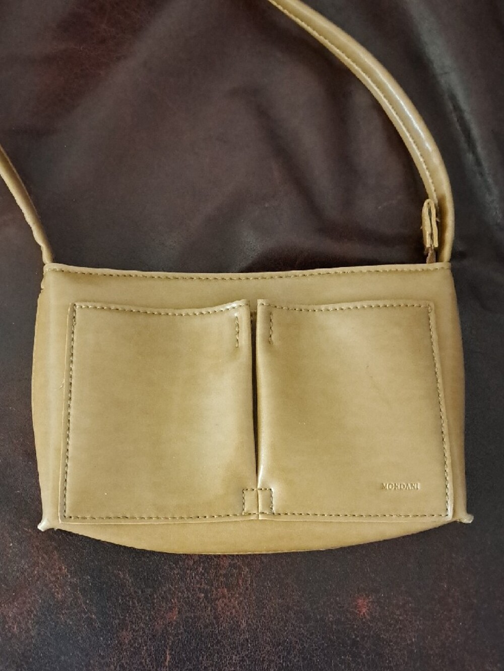 Mondani Olive-Tan Simulated Leather Shoulder Bag with Front Pockets - Picture 2 of 4